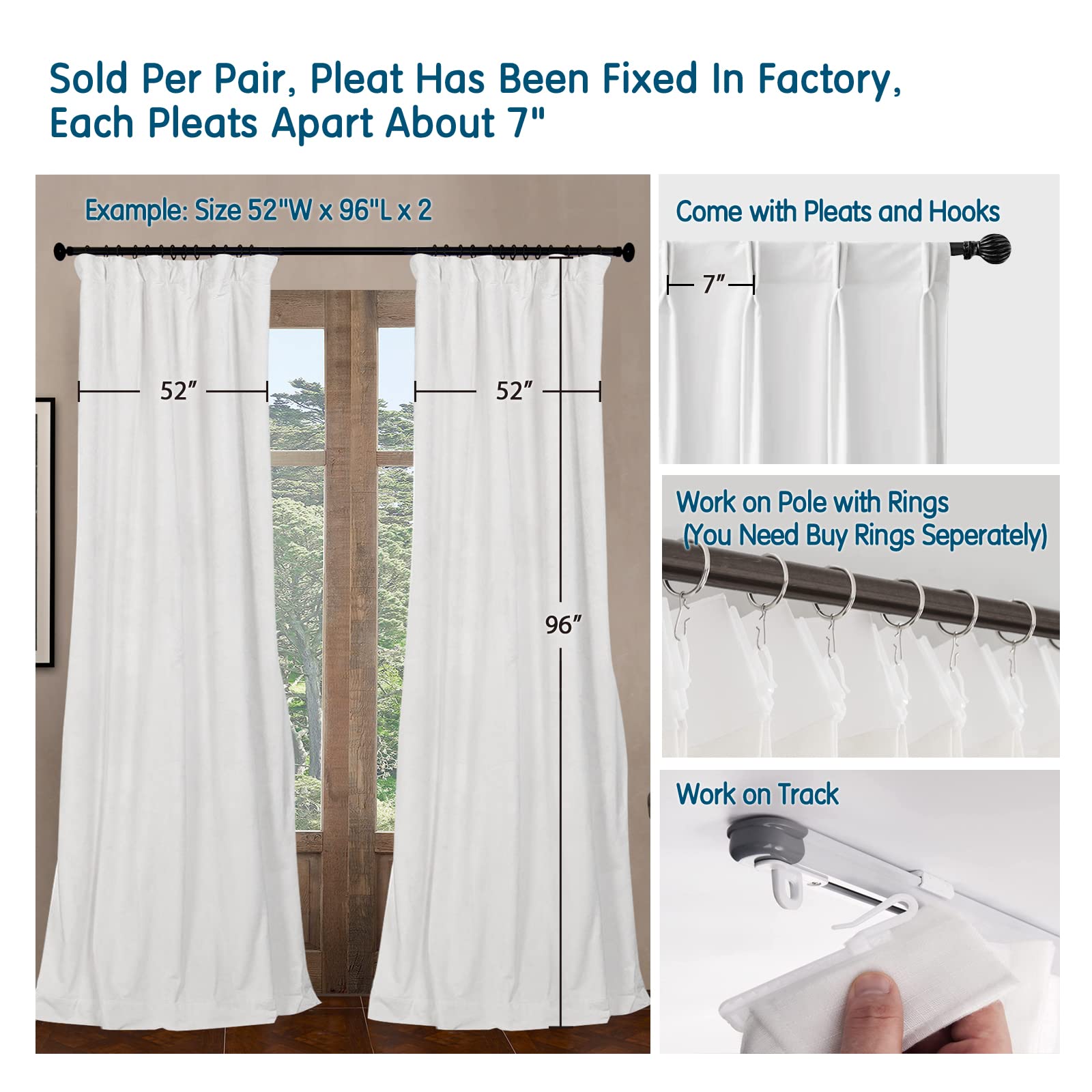 Amazon｜LETAU ピンチプリーツ裏地付き遮光カーテン 長さ108インチ